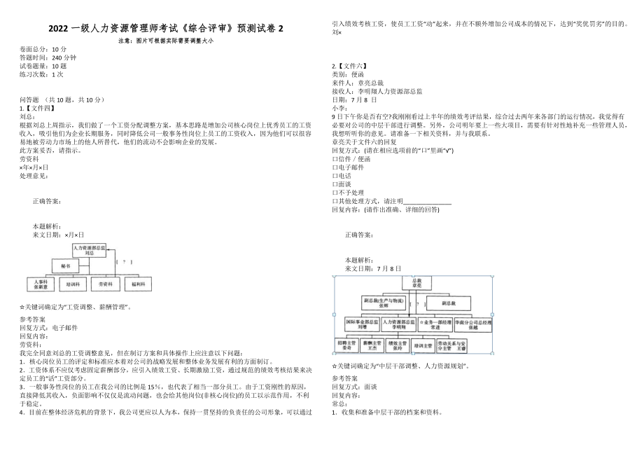 2022一级人力资源管理师考试《综合评审》预测试卷2_第1页