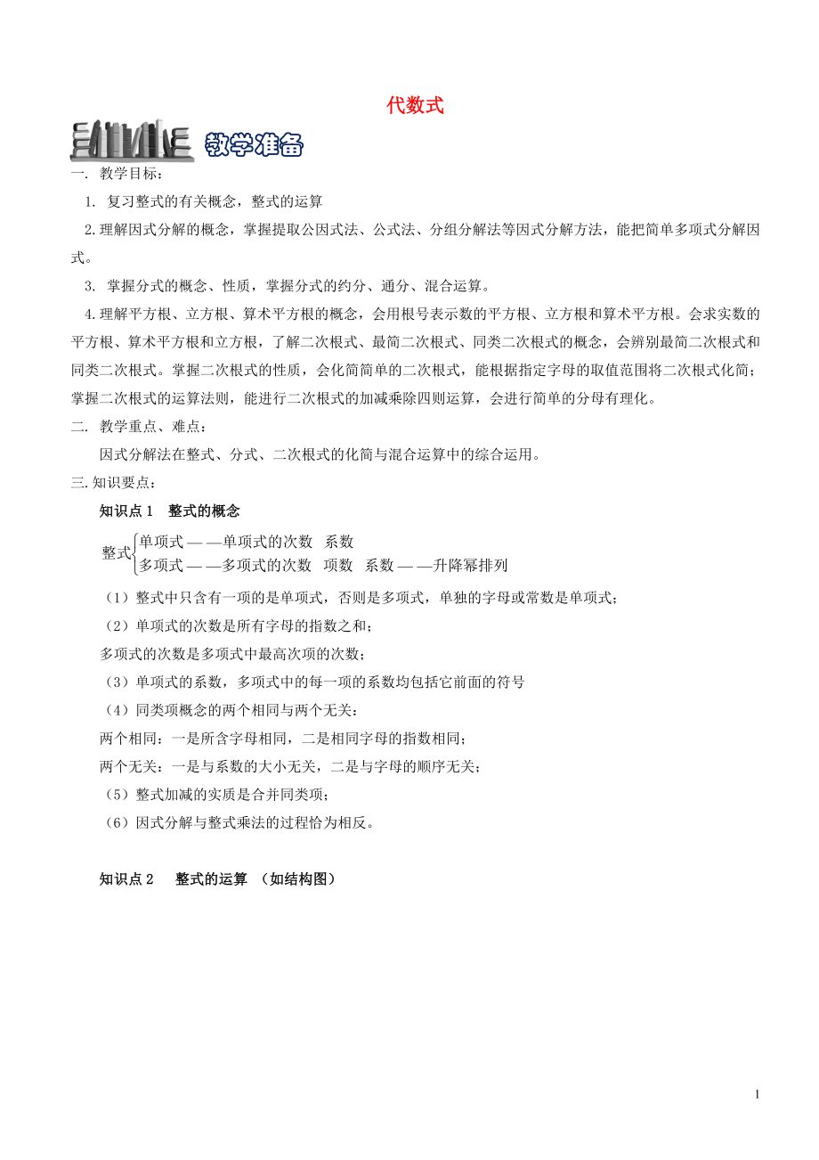 2018届中考数学 专题复习二 代数式试题 浙教版_第1页