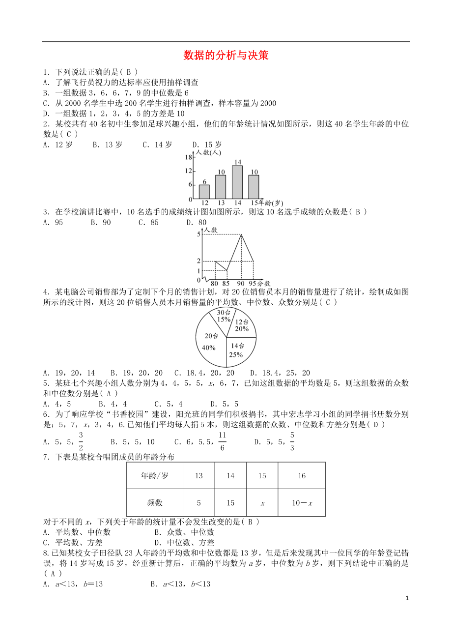 2018屆中考數(shù)學(xué)專項(xiàng)復(fù)習(xí) 數(shù)據(jù)的分析與決策訓(xùn)練題_第1頁(yè)