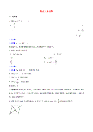 2018年中考數(shù)學專題復習卷 銳角三角函數(shù)（含解析）