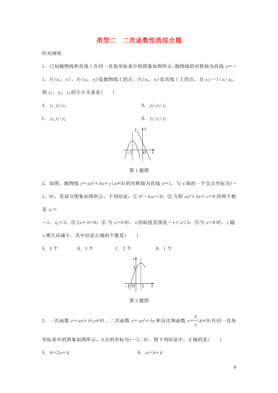 2018年中考數(shù)學(xué)專題復(fù)習(xí) 過關(guān)集訓(xùn) 函數(shù)圖象性質(zhì)題 類型二 二次函數(shù)性質(zhì)綜合題針對演練 新人教版_第1頁