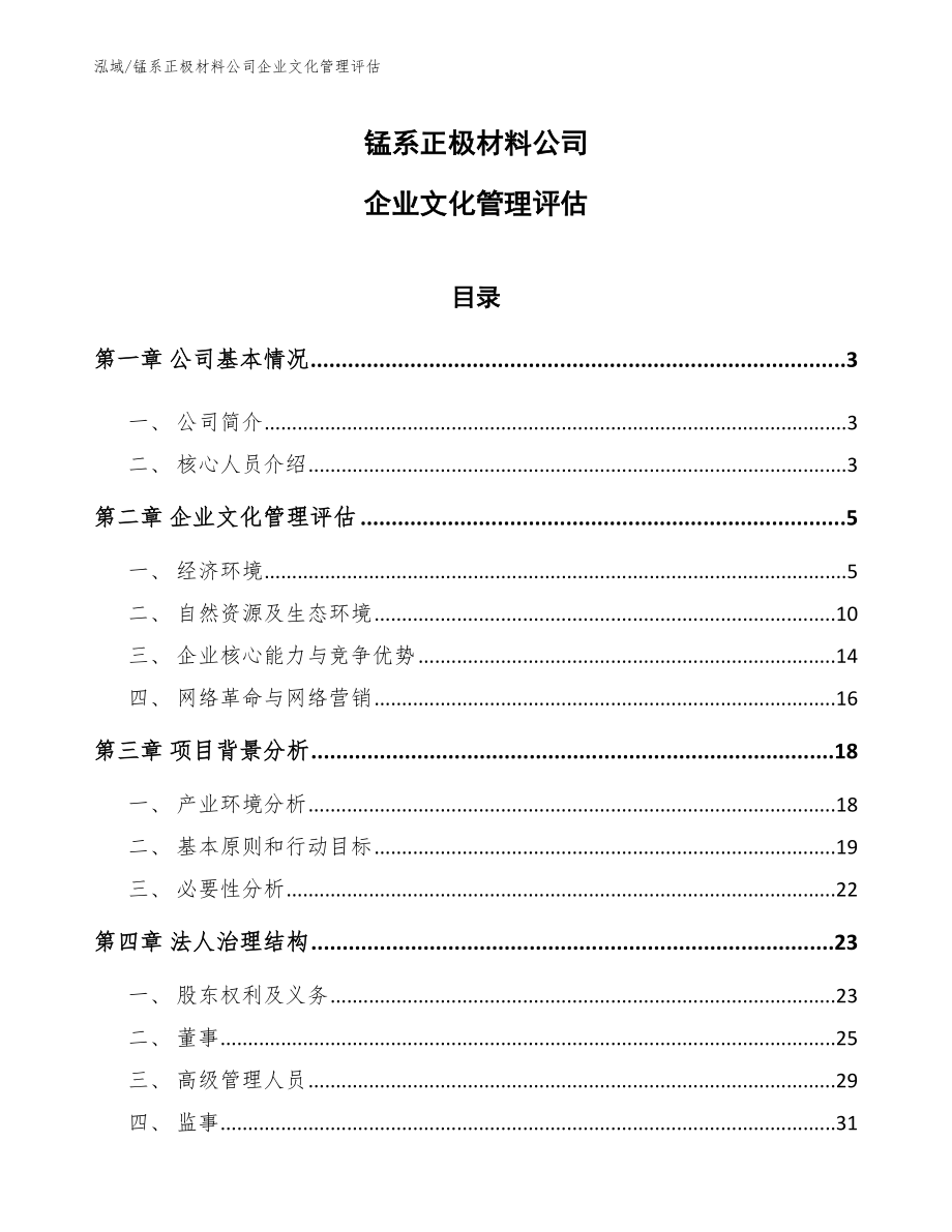 锰系正极材料公司企业文化管理评估_第1页