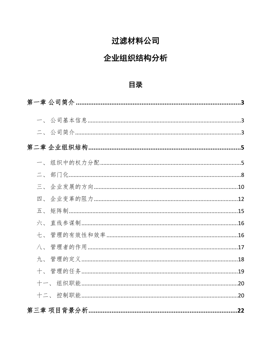 过滤材料公司企业组织结构分析_范文_第1页