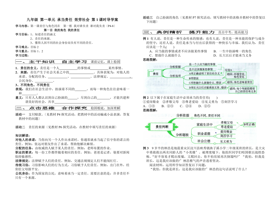 九年級思想品德_第一課第一框我對誰負責(zé) 誰對我負責(zé)_導(dǎo)學(xué)案_第1頁