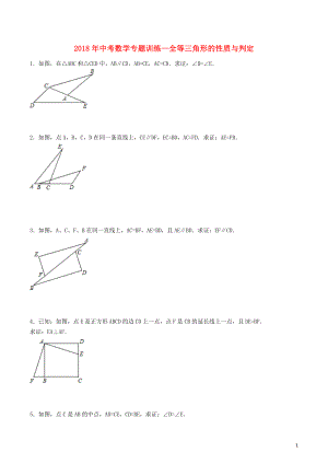 2018年中考數(shù)學專題訓練 全等三角形的性質與判定