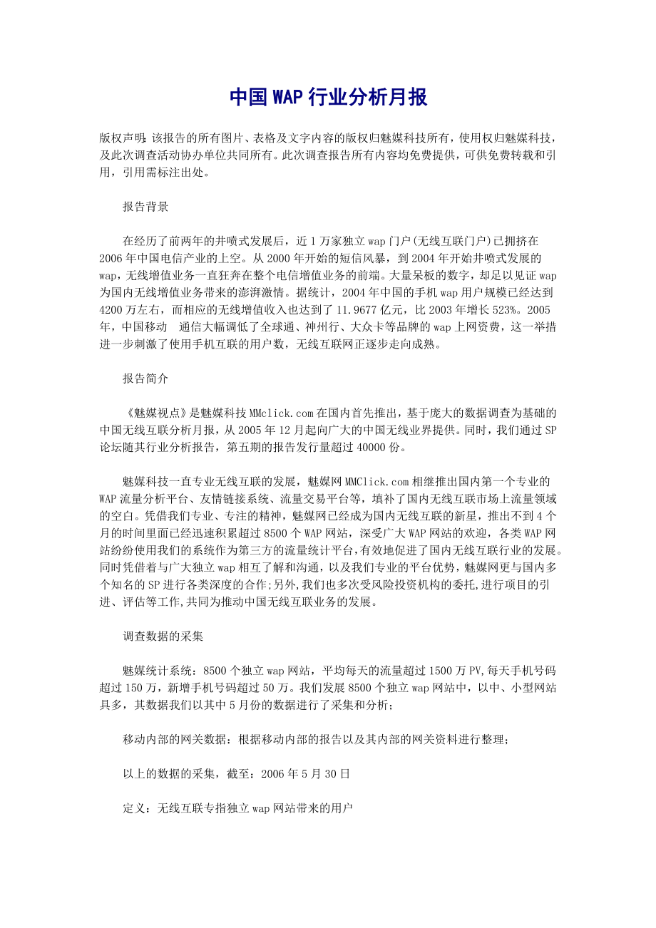 中国WAP行业分析月报_第1页