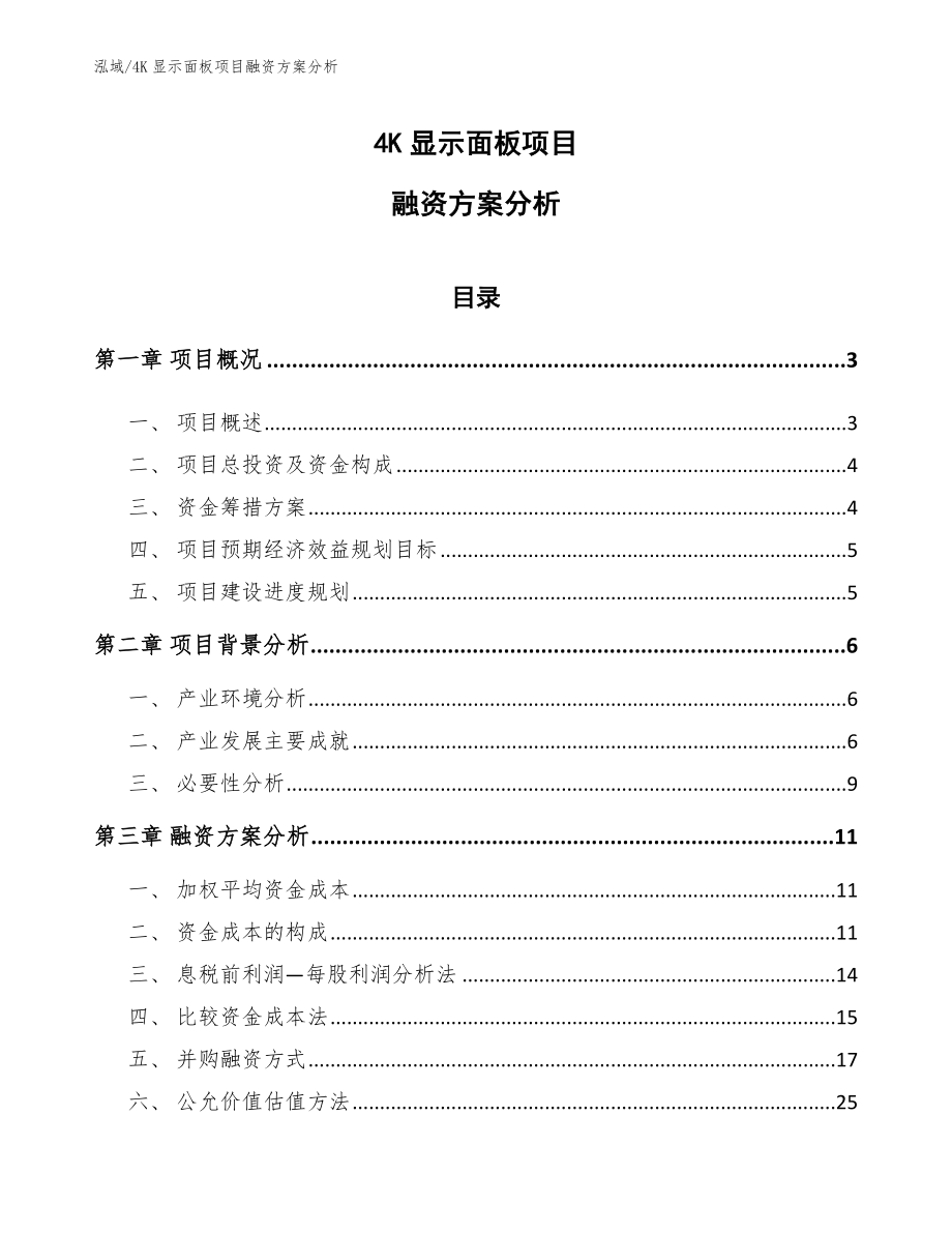 4K显示面板项目融资方案分析（参考）_第1页