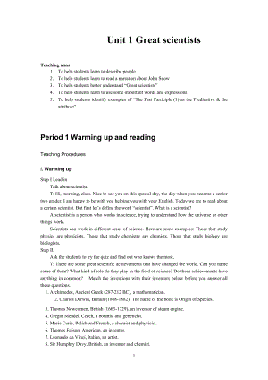 人教版高中英語(yǔ)必修5 Unit 1 Great scientists 5課時(shí)教案教學(xué)設(shè)計(jì)