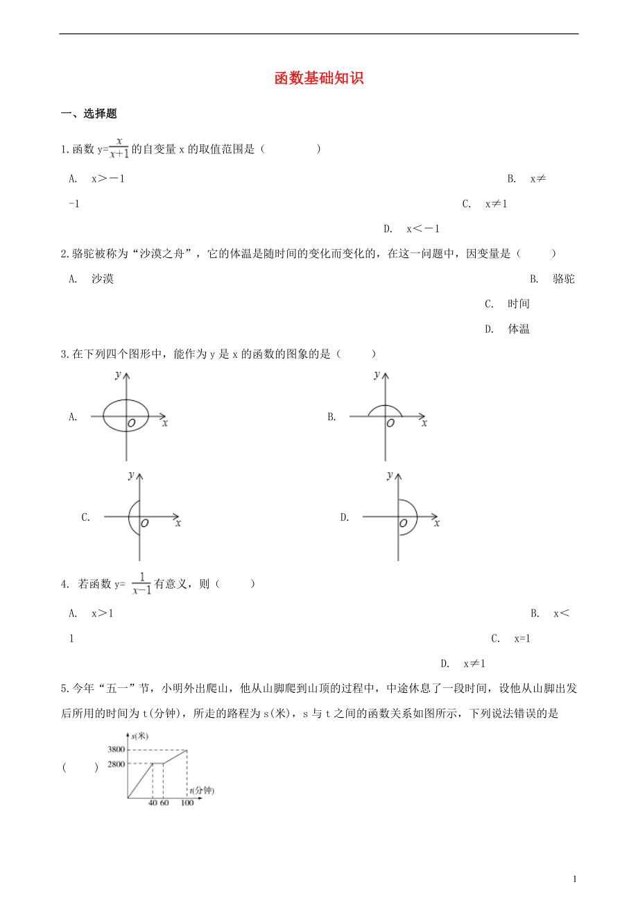 2018年中考數(shù)學(xué)專題復(fù)習(xí)卷 函數(shù)基礎(chǔ)知識（含解析）_第1頁