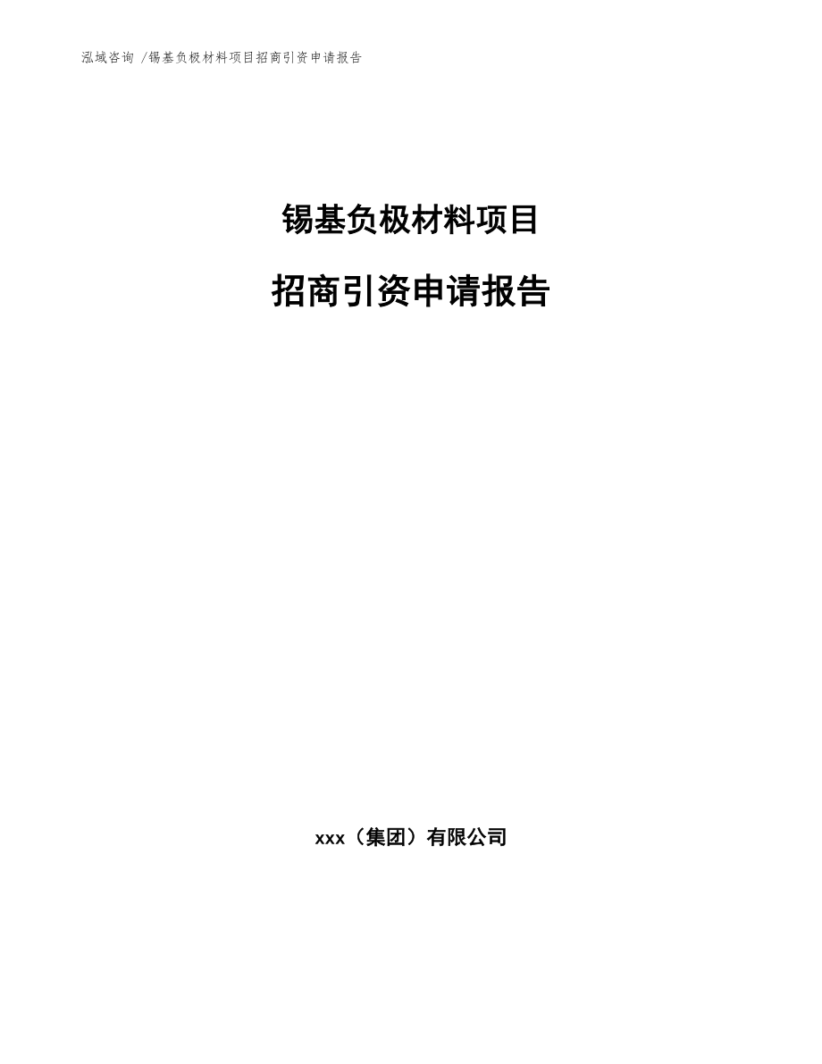 锡基负极材料项目招商引资申请报告（范文模板）_第1页