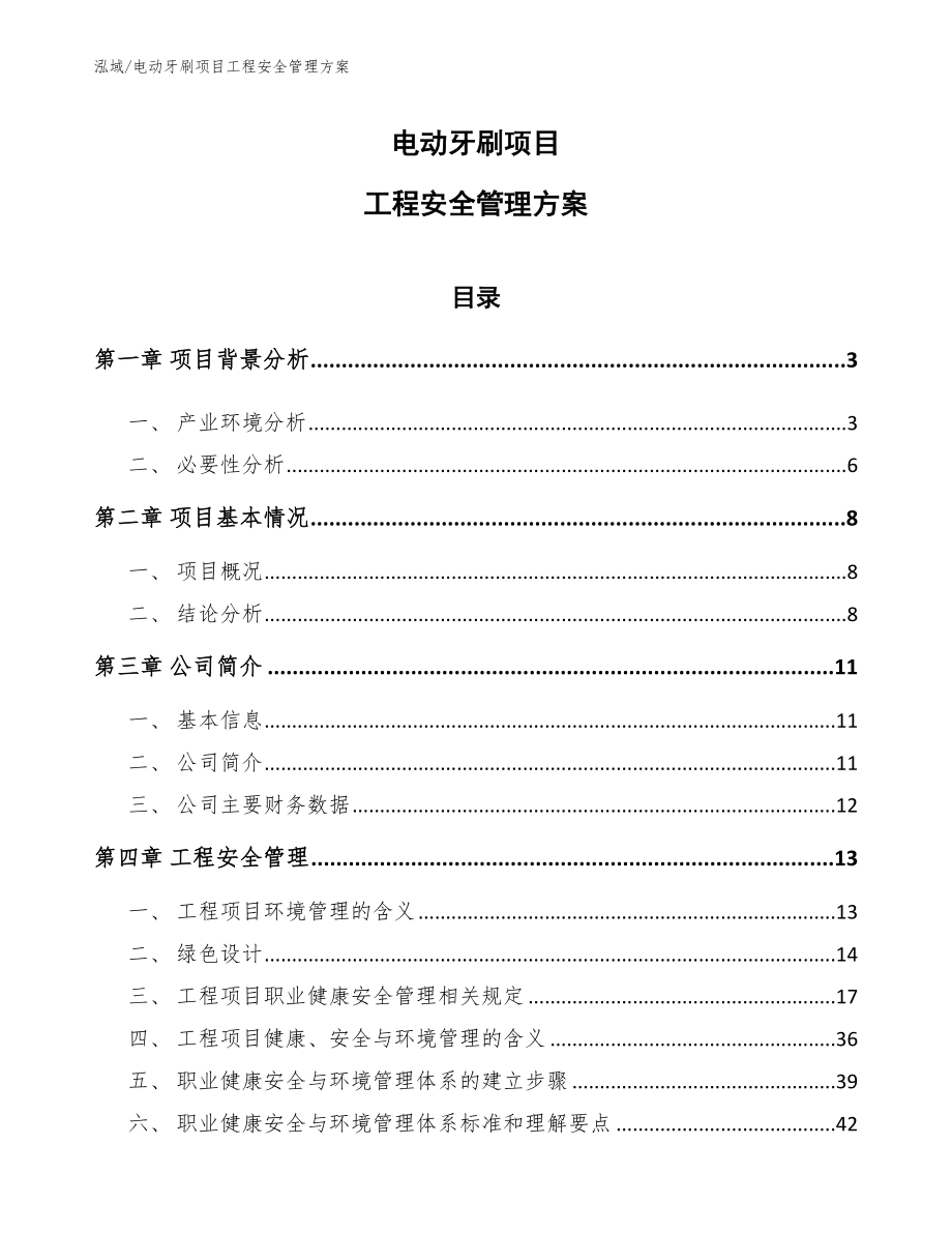 电动牙刷项目工程安全管理方案_参考_第1页