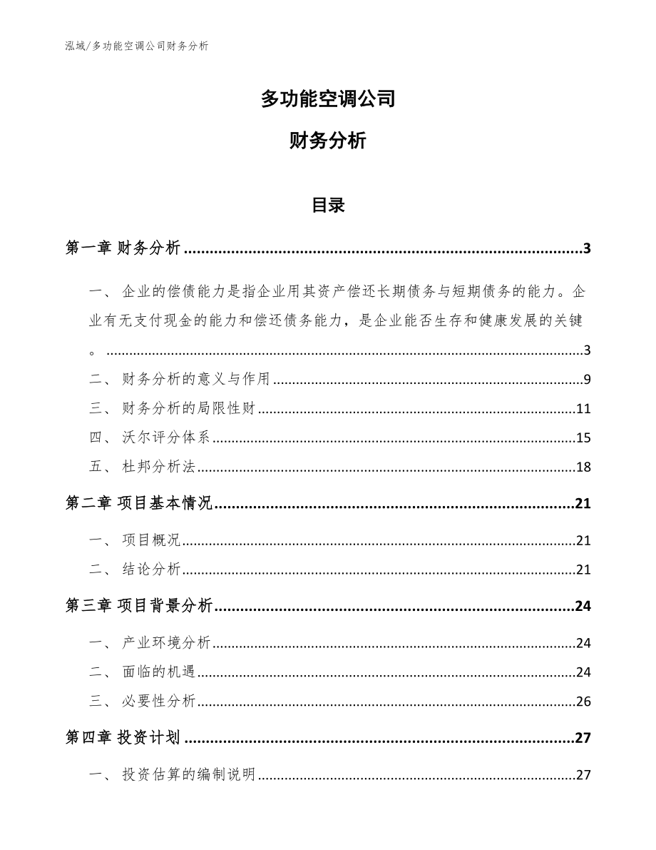 多功能空调公司财务分析【范文】_第1页