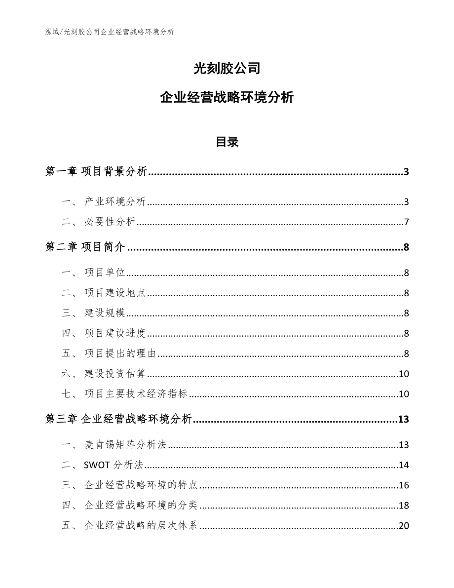 光刻胶公司企业经营战略环境分析【参考】_第1页