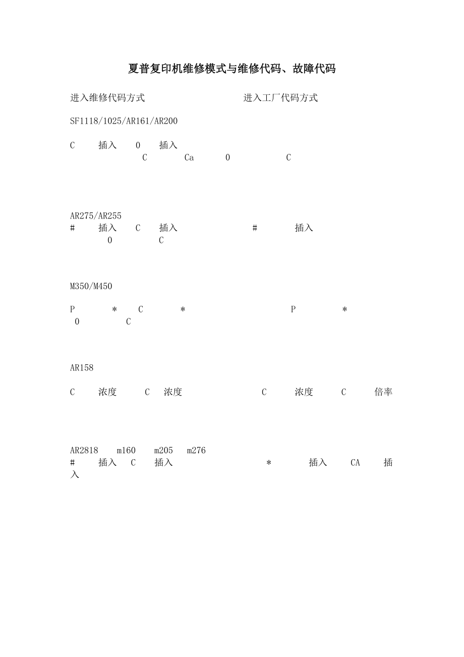 夏普复印机维修模式与维修代码故障代码_第1页