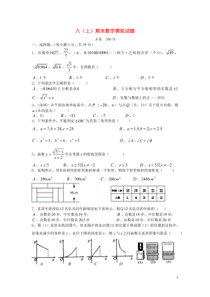 2018年秋期八年級(jí)數(shù)學(xué)上冊(cè) 專題提高講義 第16講 期末數(shù)學(xué)模擬試題（無(wú)答案） 北師大版