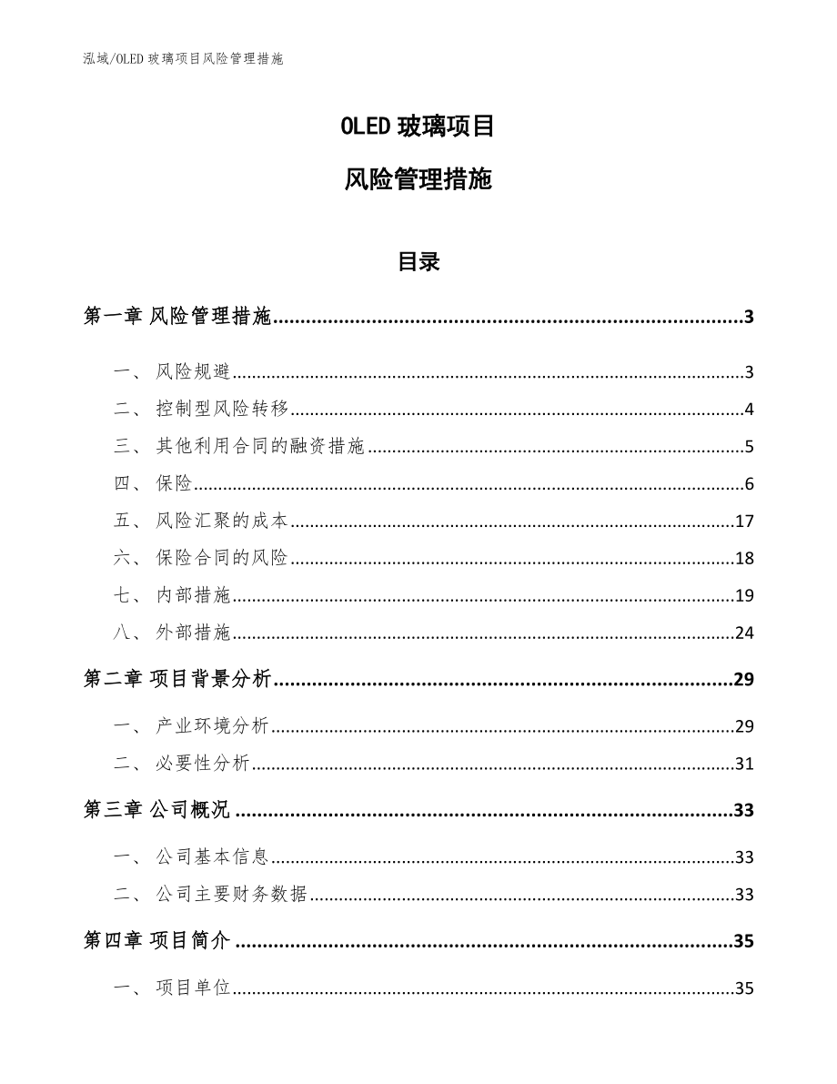 OLED玻璃项目风险管理措施【参考】_第1页