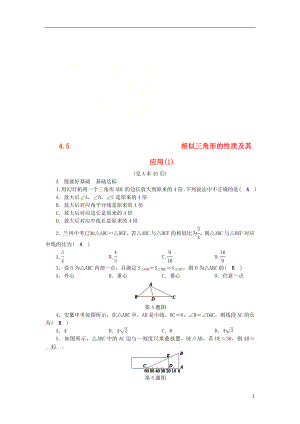 2018年秋九年級(jí)數(shù)學(xué)上冊(cè) 第4章 相似三角形 4.5 相似三角形的性質(zhì)及其應(yīng)用（1）練習(xí) （新版）浙教版