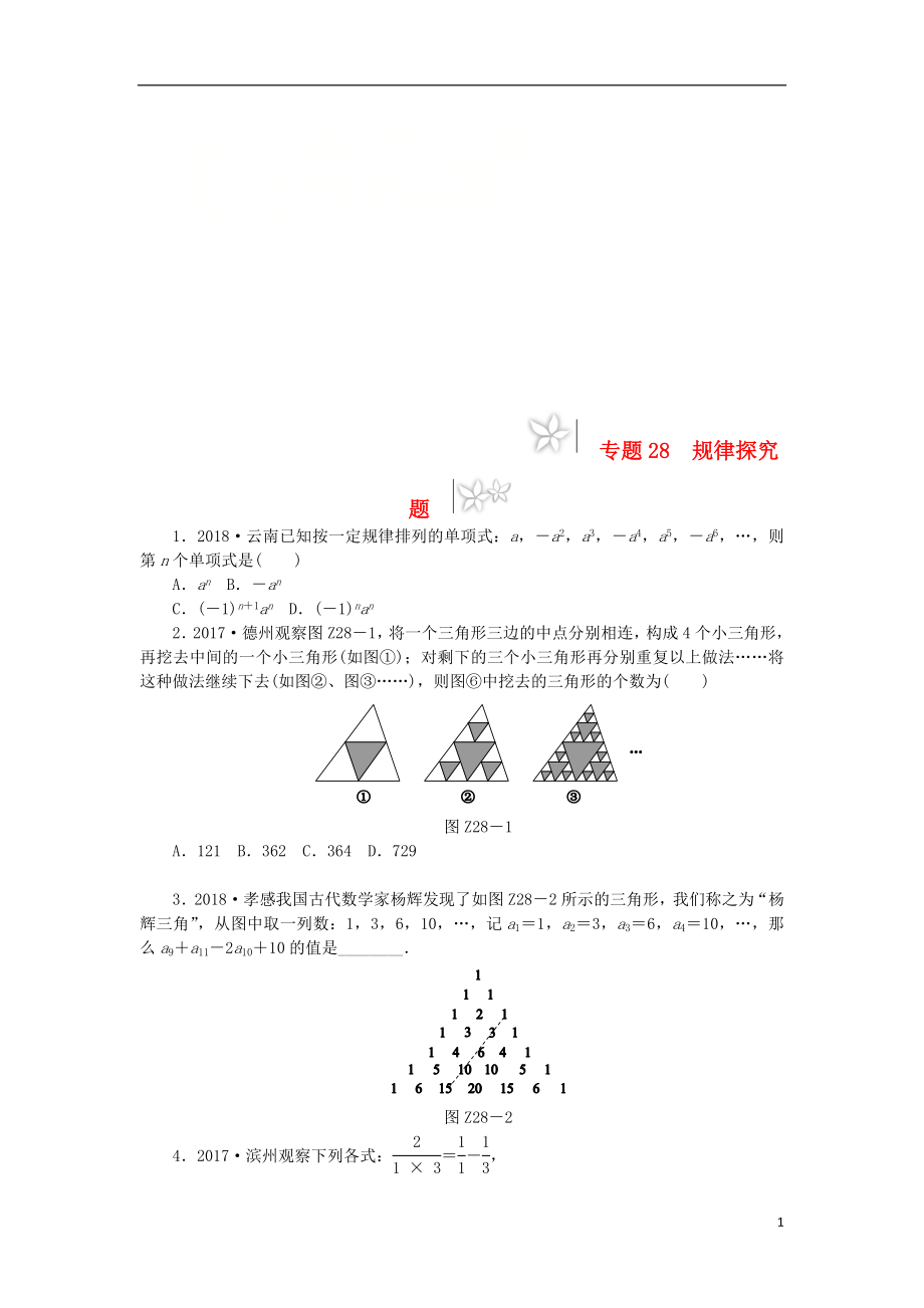 2019年中考數(shù)學(xué)專題復(fù)習(xí)小訓(xùn)練 專題28 規(guī)律探究題_第1頁