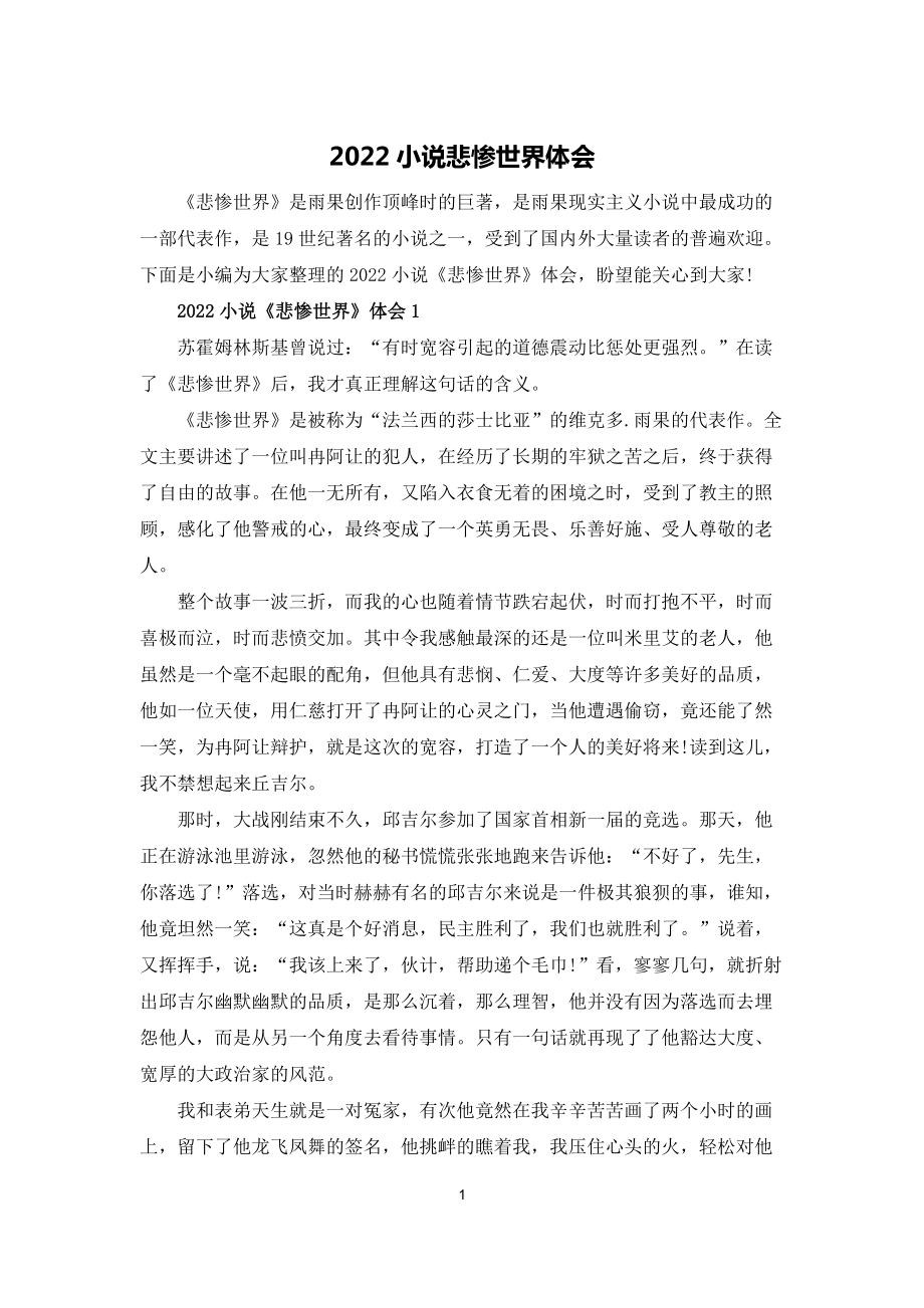 2022小說悲慘世界體會(huì)_第1頁