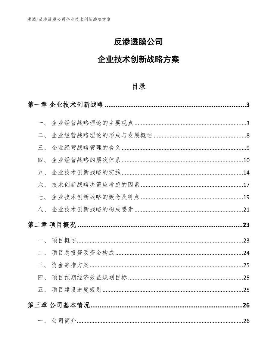 反渗透膜公司企业技术创新战略方案（参考）_第1页