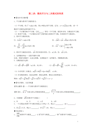 2018年秋期八年級數(shù)學(xué)上冊 專題提高講義 第2講 數(shù)的開方與二次根式的性質(zhì)（無答案） 北師大版