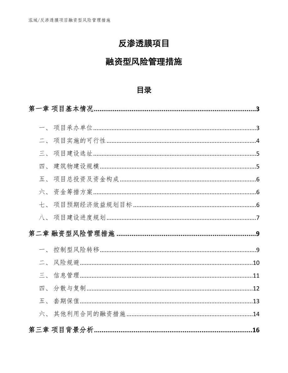 反渗透膜项目融资型风险管理措施（参考）_第1页