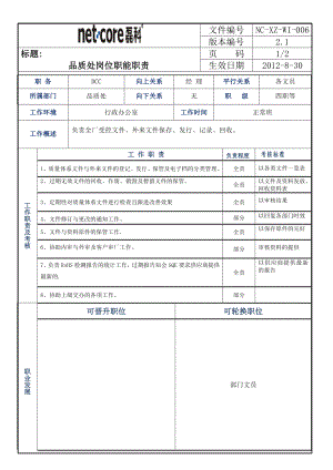 品質(zhì)DCC 崗位職責(zé)表