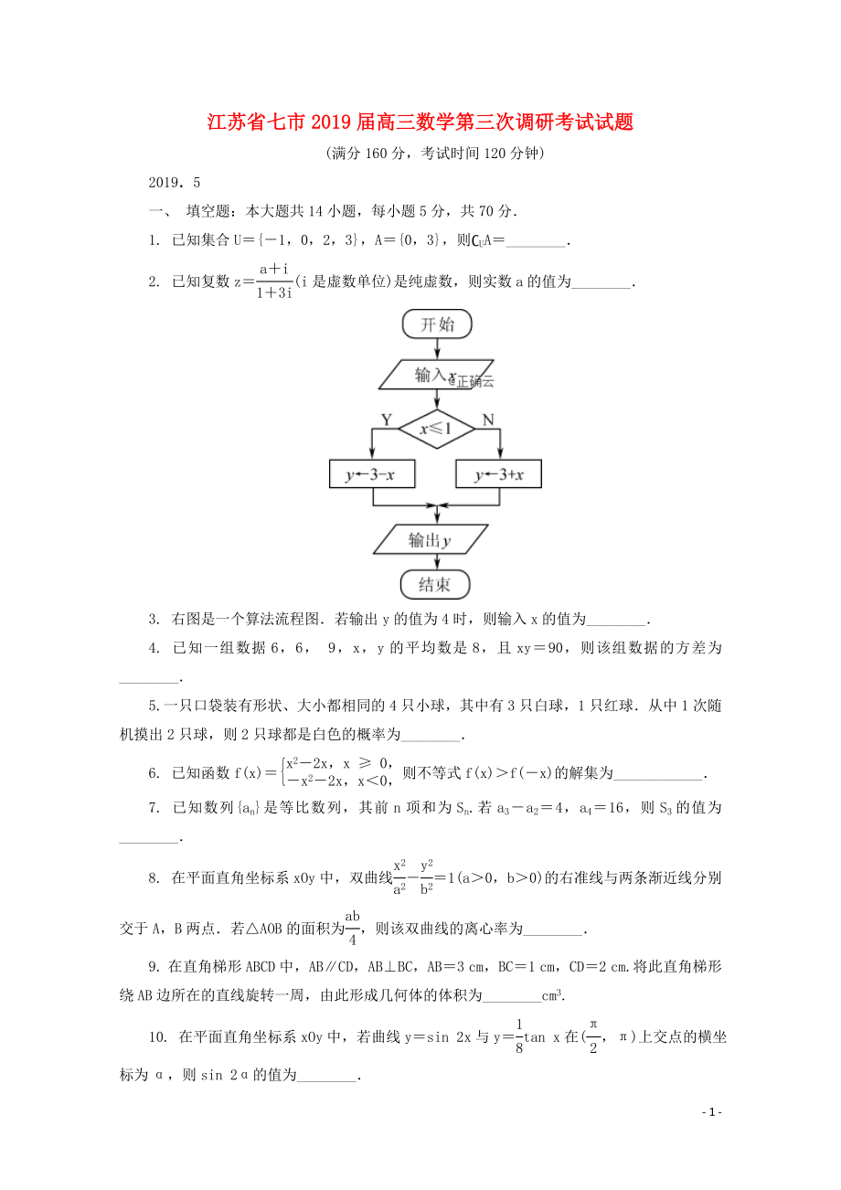 江蘇省七市高三數(shù)學(xué)第三次調(diào)研考試試題05280338_第1頁