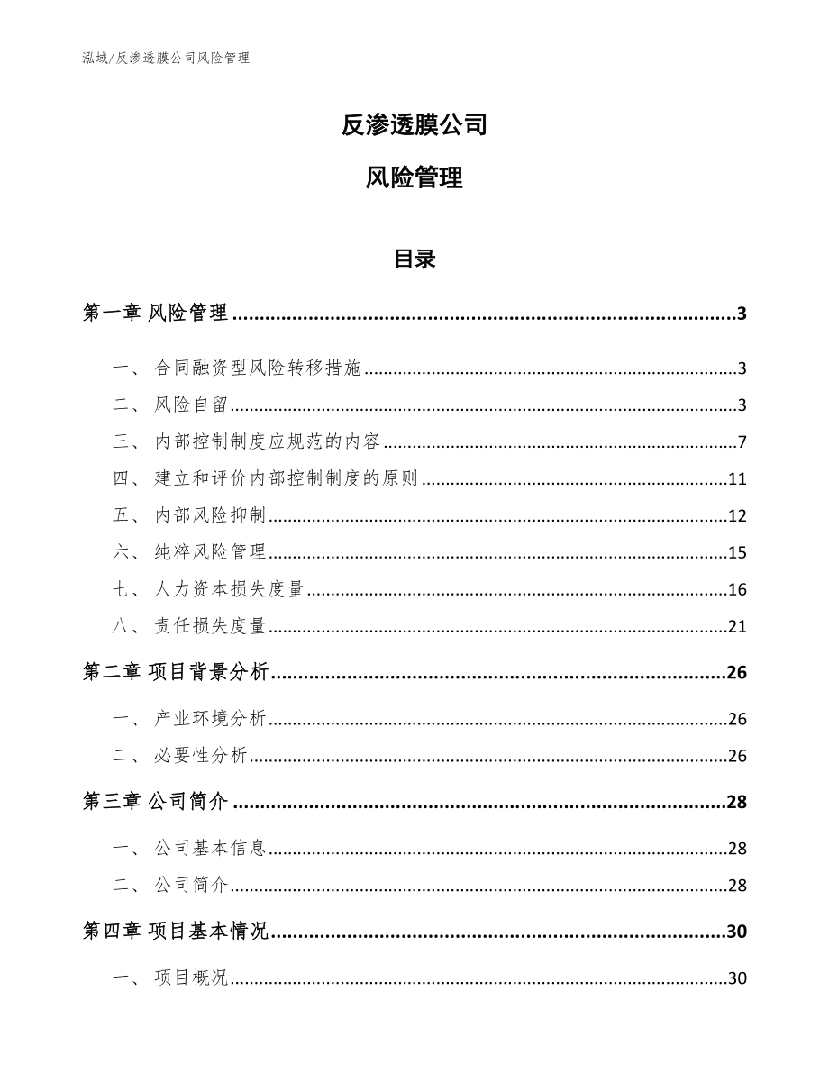 反渗透膜公司风险管理（范文）_第1页