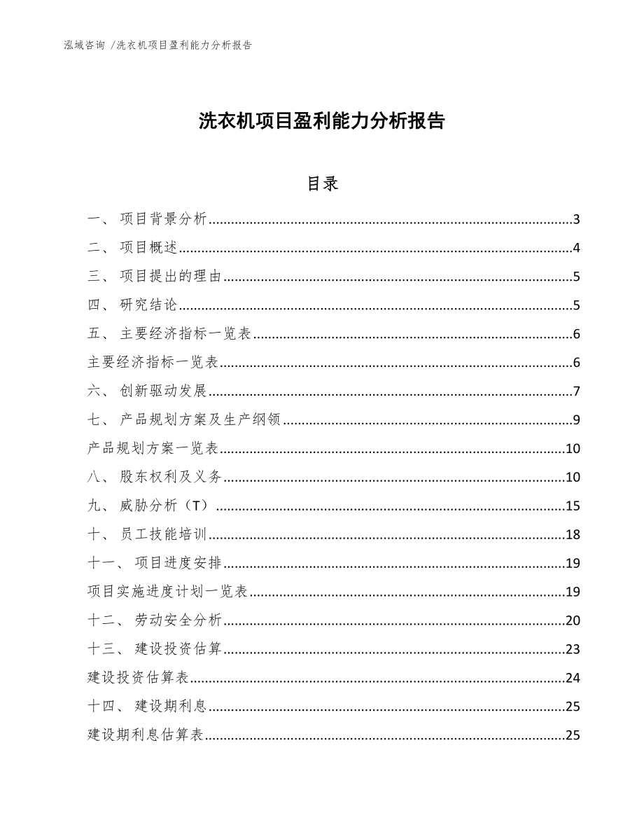 洗衣机项目盈利能力分析报告-参考模板_第1页