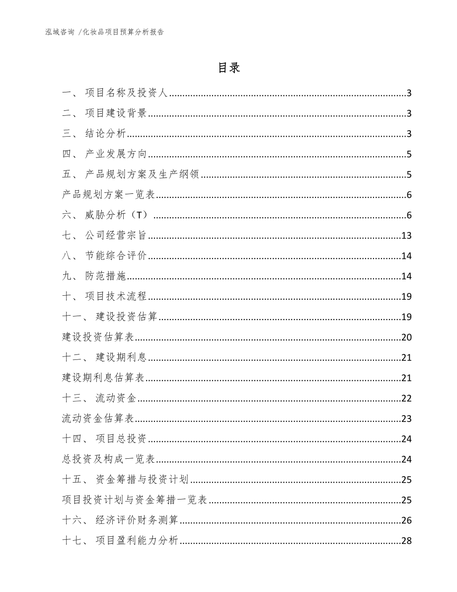 化妆品项目预算分析报告_第1页