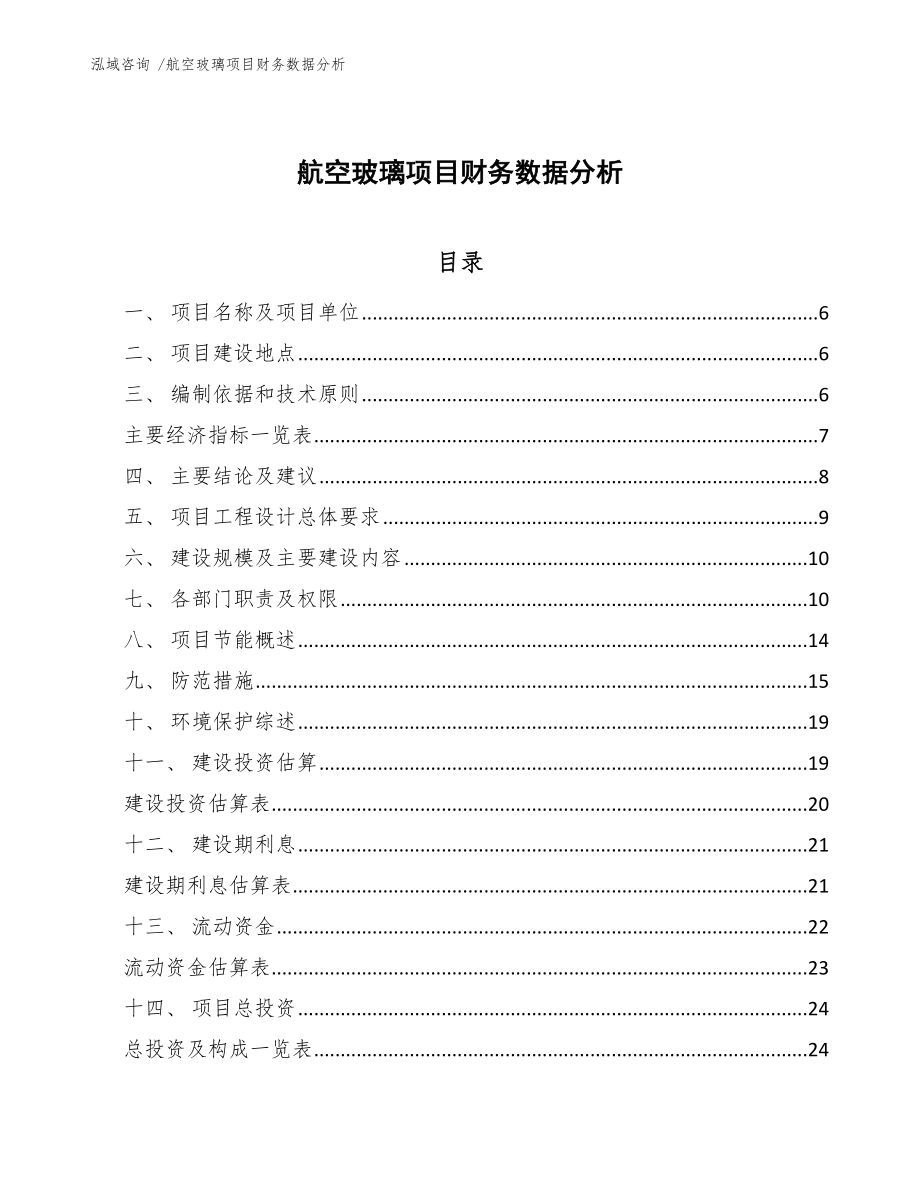 航空玻璃项目财务数据分析【模板范文】_第1页