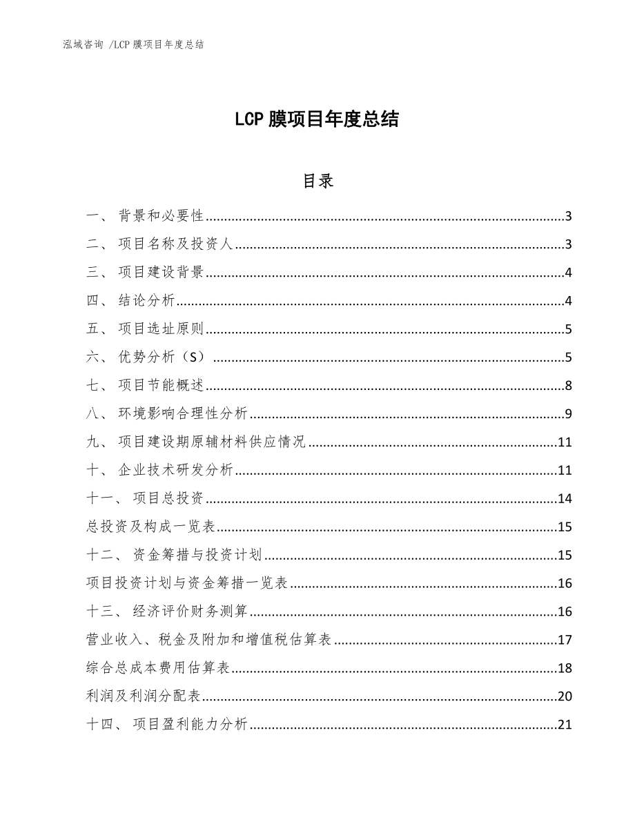 LCP膜项目年度总结-（范文模板）_第1页