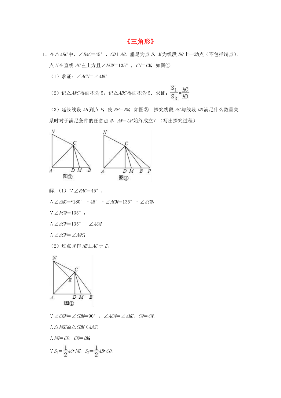 2020年中考数学二轮复习 压轴专题 三角形（含解析）_第1页