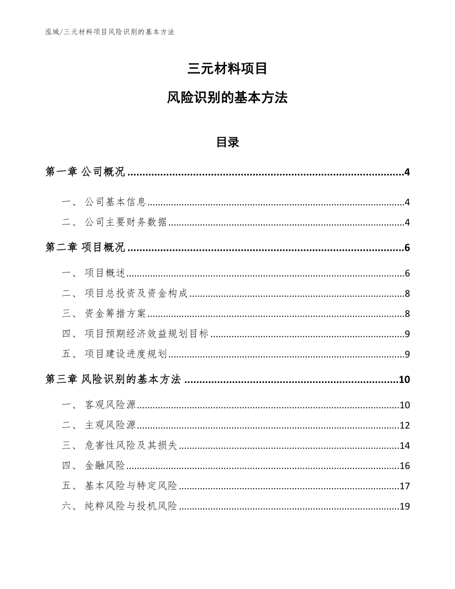 三元材料项目风险识别的基本方法【范文】_第1页