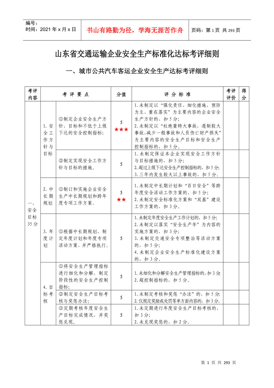 山东省交通运输企业安全生产标准化达标考评细则(重要)_第1页