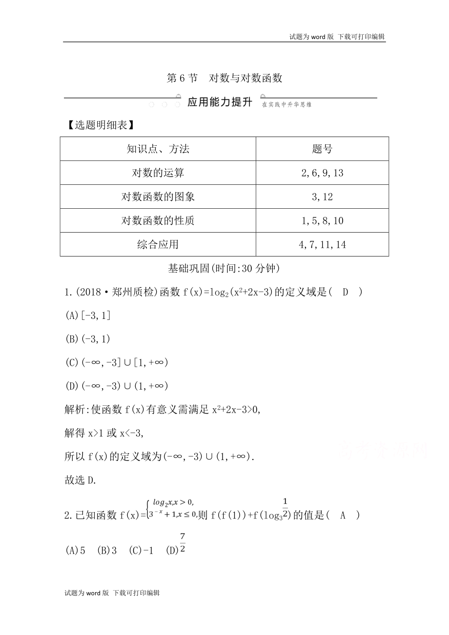 版導(dǎo)與練一輪復(fù)習(xí)理科數(shù)學(xué)習(xí)題：第二篇　函數(shù)及其應(yīng)用必修1 第6節(jié)　對(duì)數(shù)與對(duì)數(shù)函數(shù) Word版含解析_第1頁(yè)