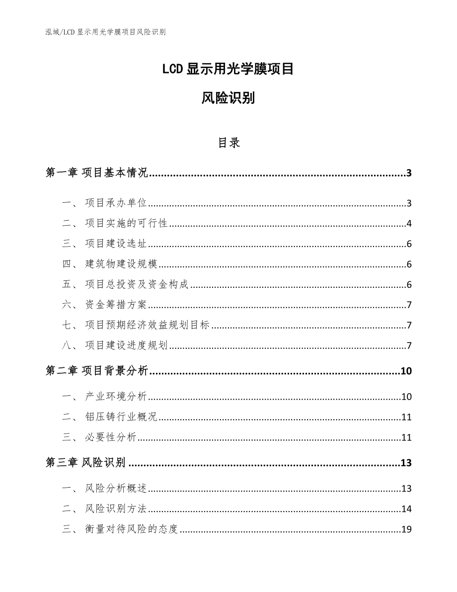 LCD显示用光学膜项目风险识别【参考】_第1页