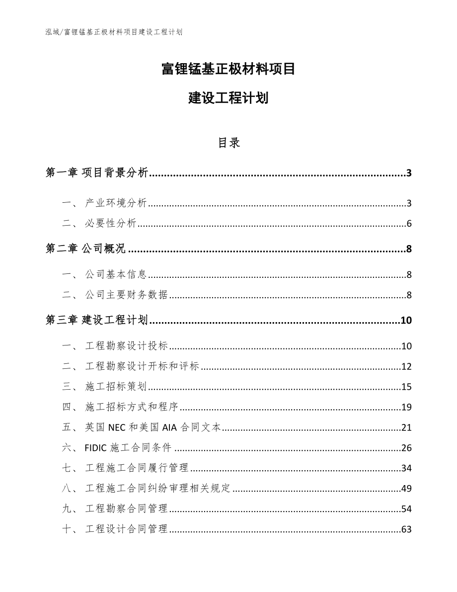 富锂锰基正极材料项目建设工程计划（范文）_第1页