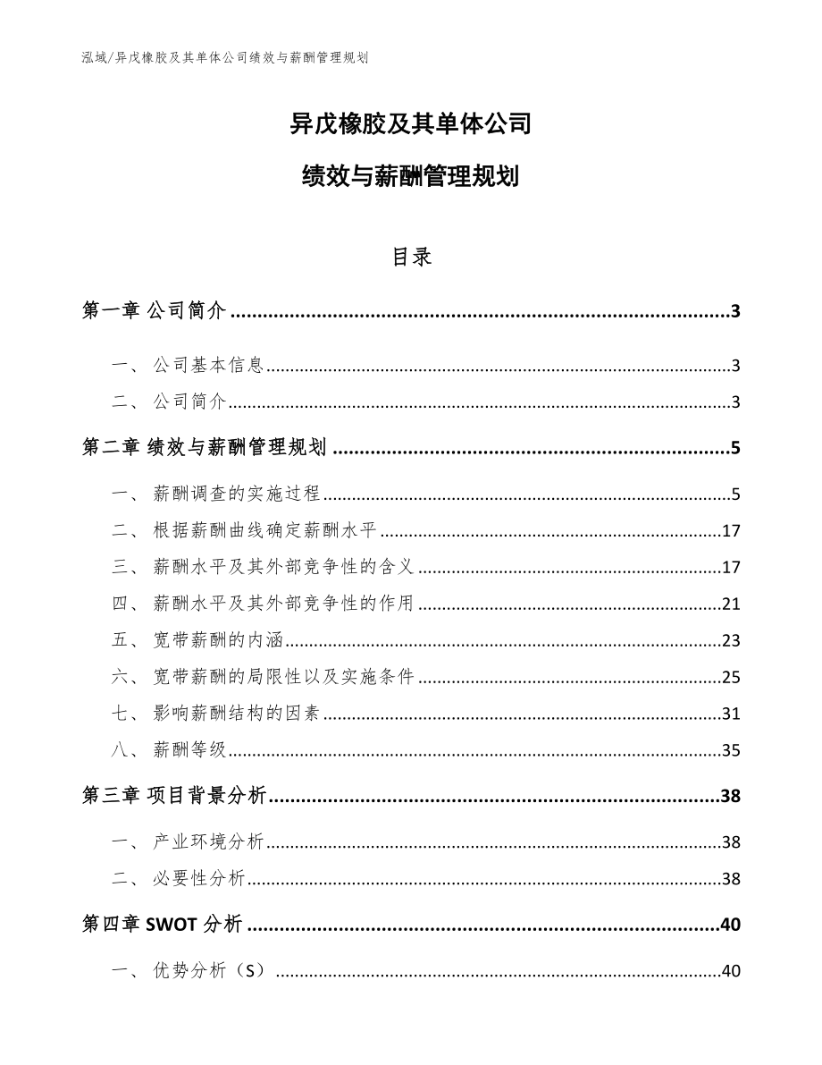 异戊橡胶及其单体公司绩效与薪酬管理规划【范文】_第1页