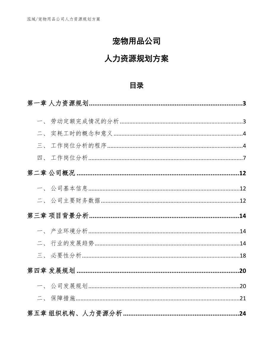 宠物用品公司人力资源规划方案（参考）_第1页