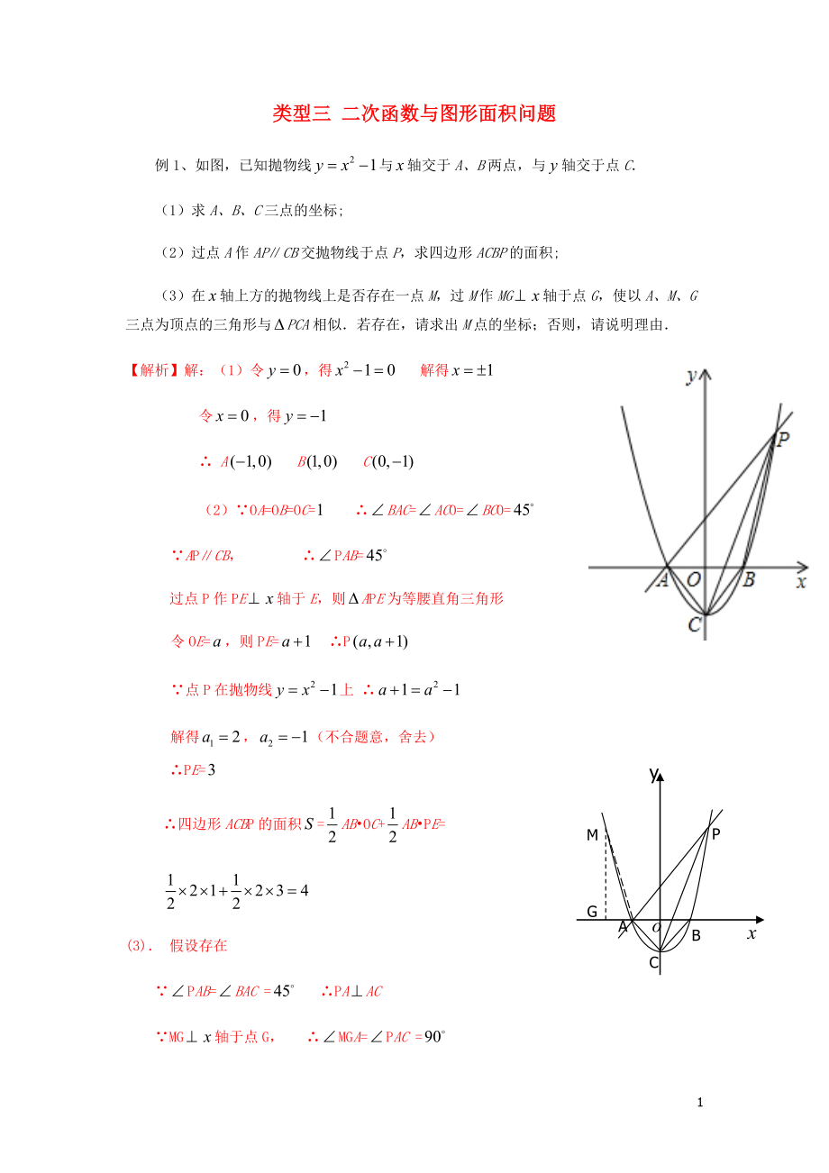 2020年中考數(shù)學(xué)二輪復(fù)習(xí) 重難題型突破 類型三 二次函數(shù)與圖形面積問題_第1頁(yè)