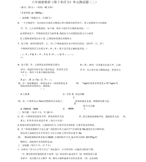 八年級(jí)物理下冊(cè)《第十章浮力》單元綜合測(cè)試題新人教版