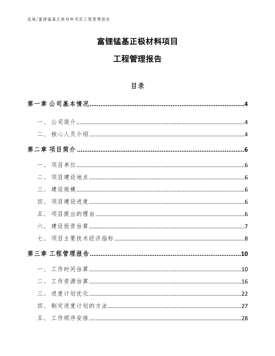 富锂锰基正极材料项目工程管理报告_第1页