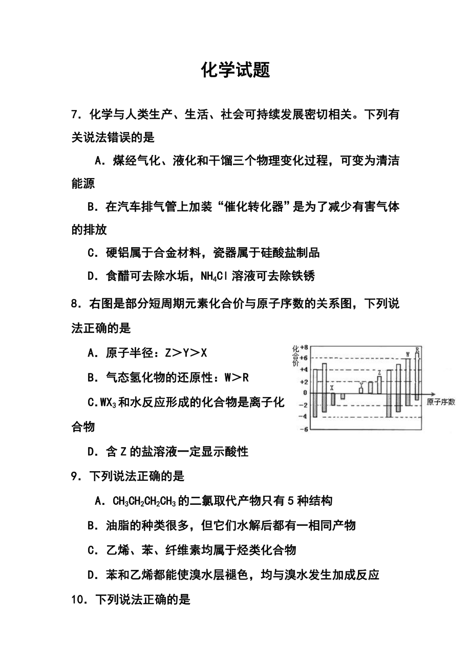 山东省东营市高三第二次模拟化学试题及答案1_第1页