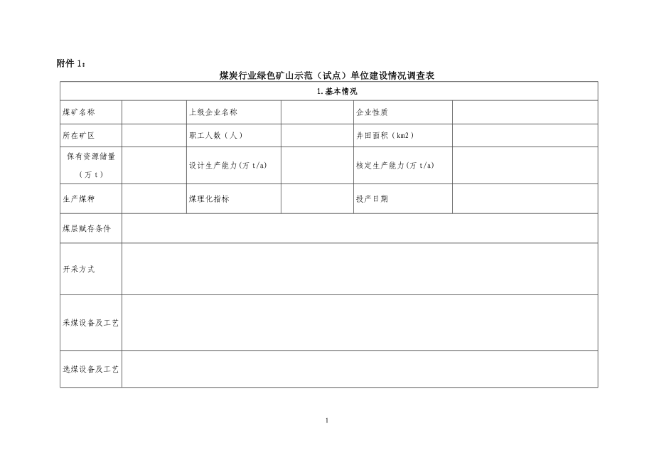 煤炭行业绿色矿山示范试点单位建设情况调查表_第1页