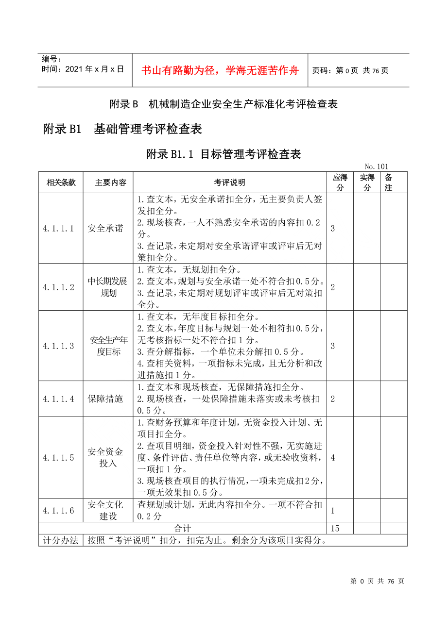 机械制造企业安全生产标准化考评检查表_第1页