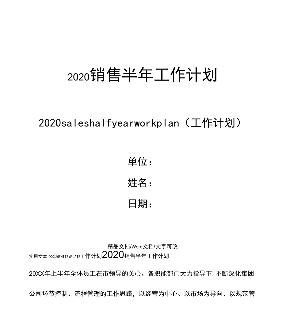 2020销售半年工作计划_第1页