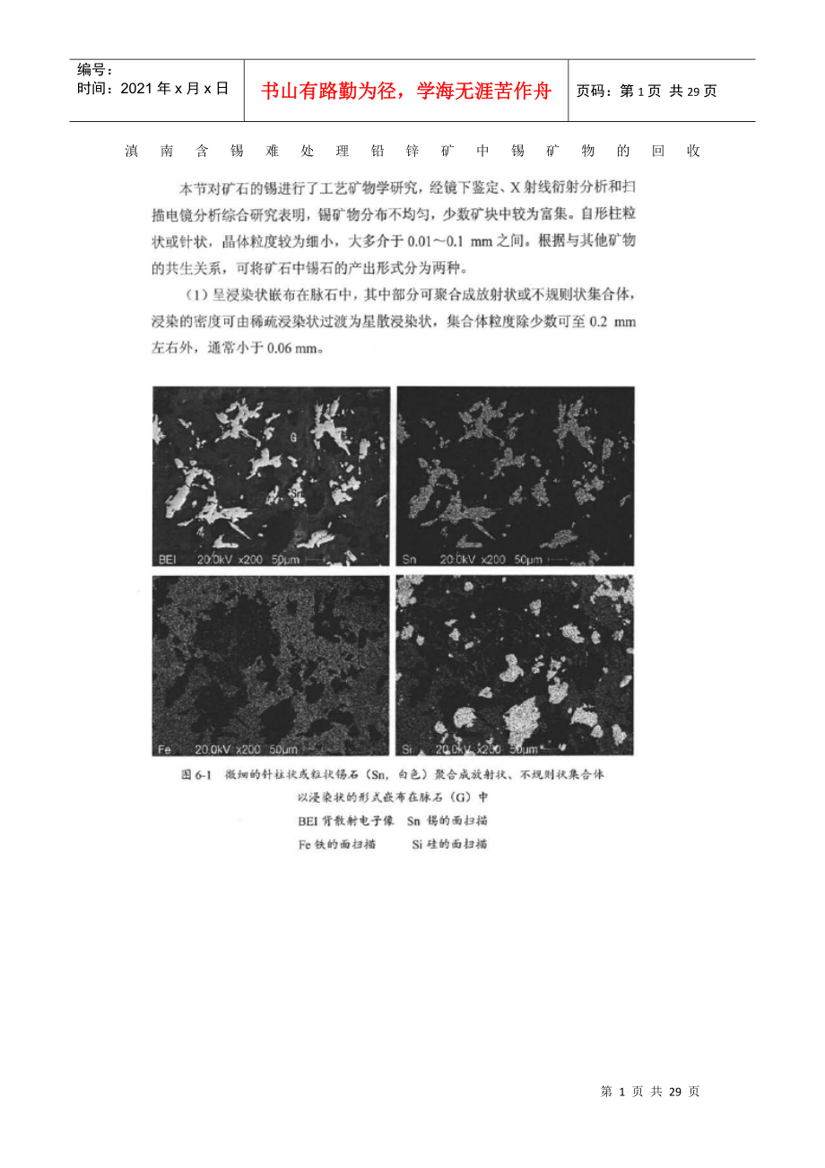 滇南含锡难处理铅锌矿中锡矿物的回收_第1页