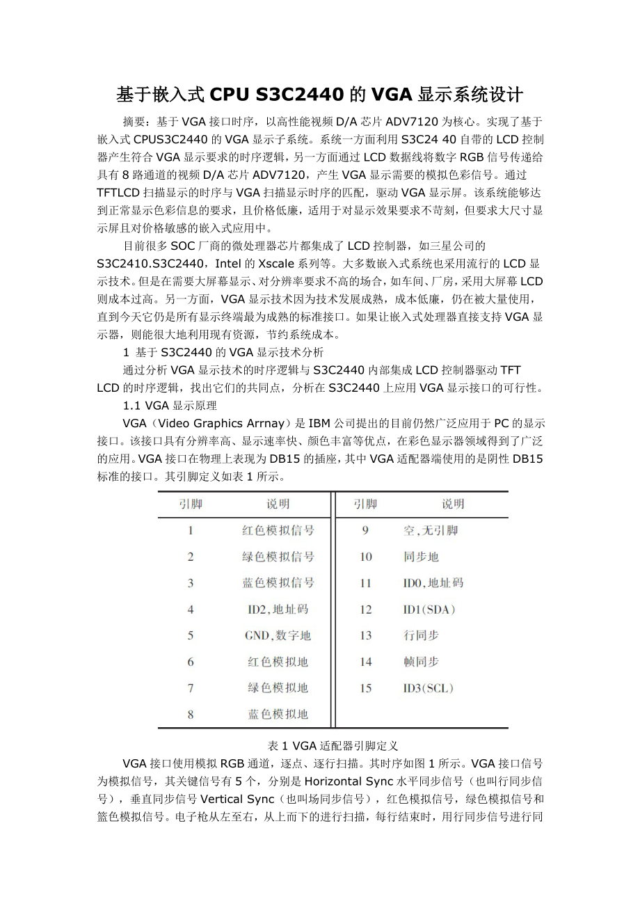 基于嵌入式CPU S3C2440的VGA显示系统设计_第1页